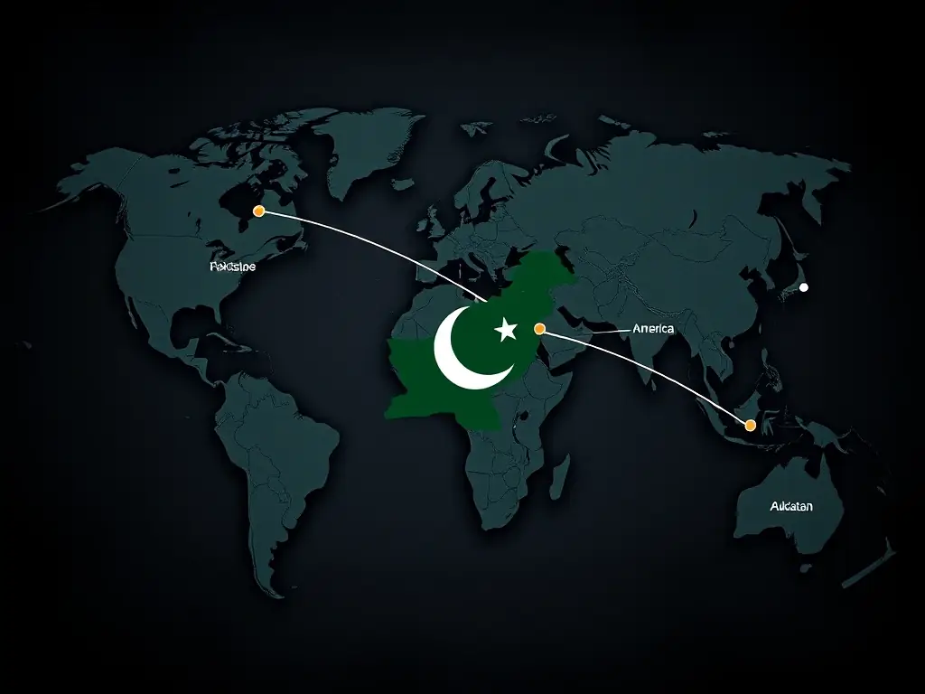 A map highlighting Pakistan's strategic location in the global textile supply chain, with connecting lines to major international markets, illustrating the company's global reach.